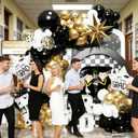 PageebO Graduation Balloon Garland Arch Kit, 150Pcs Black and Gold White Balloons with Graduation Certificate Star Foil Balloons For Graduation Party Class of 2026 Grad Prom Decorations