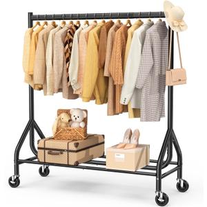 EAGMAK Heavy Duty Clothes Rack Load 420 LBS, 47.2" Long Rolling Garment Rack with Lockable Wheels, Standing Metal Clothing Hanger, Portable Wardrobe Sturdy Coat Organizer for Hanging Clothes (Black)