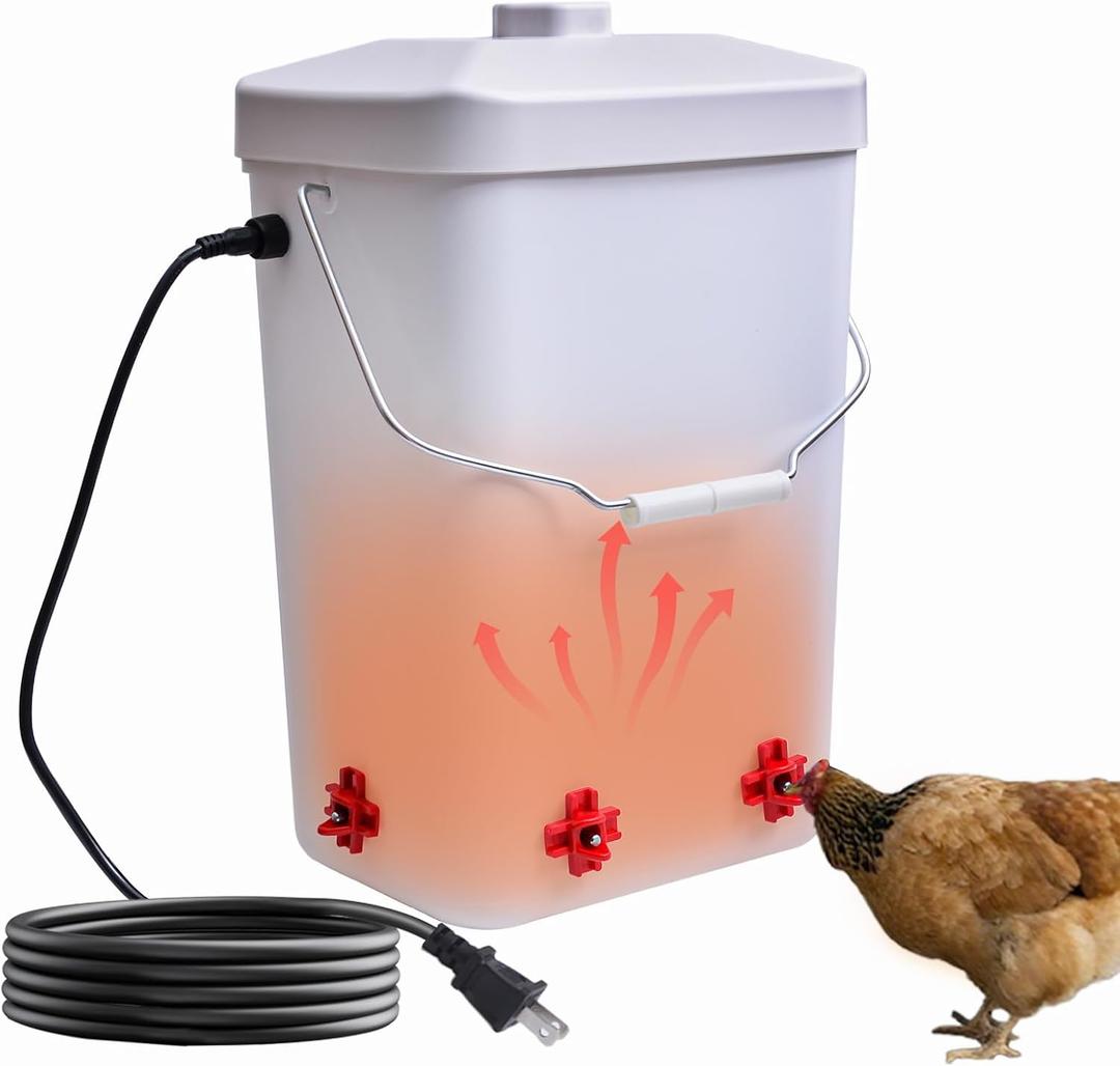 3 Gallon Chicken Waterer Bucket for Coop, All-Season Poultry Waterer with Thermostat Heater, Freeze Proof Design, 4 Installation Options, 9.8 ft Power Cord for Backyard Chickens & Small Farms