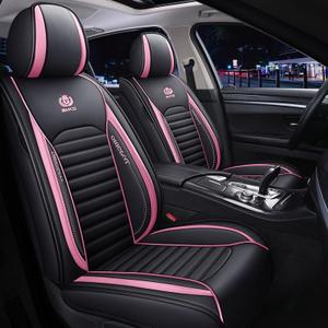 BGYFDU03 Seat Cover 5-Seater Full Set, Universal Type, Suitable for Most Cars Pickup Ttrucks Airbags Compatible with Synthetic Leather Car Seat Cushion Protectors (Black and Pink 02)