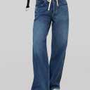 Cicy Bell Womens Wide Leg Jeans Drawstring High Waisted Baggy Straight Leg Jeans Trendy Boyfriends Denim Pants with Pockets (Blue)