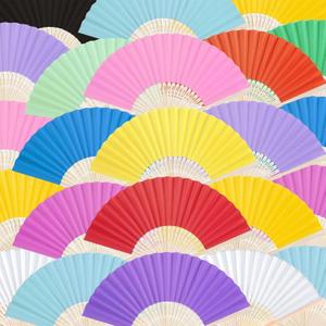 JOHOUSE 28 Pcs Paper Folding Hand Fans for Women Foldable, 8.3 Inch Multicolored Paper Fans Handheld Portable Bulk for Wedding, Outdoor Party Favors, Bridal Shower DIY Rainbow Party Decorations (Various Colors)