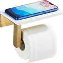 Brushed Gold Toilet Paper Holder with Shelf, 304 Stainless Steel Screw Wall Mounted, Marble Tissue Roll Holder with Storage