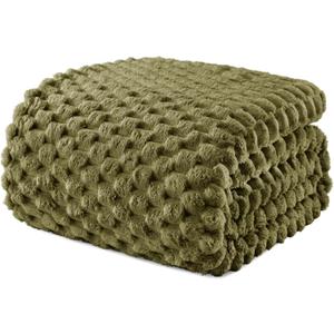 Exclusivo Mezcla Fleece Queen Blanket for Bed, Extra Large Fuzzy Olive Green Bed Blankets, Soft Cozy Plush Sofa Throws for All Seasons, 90x90 Inches