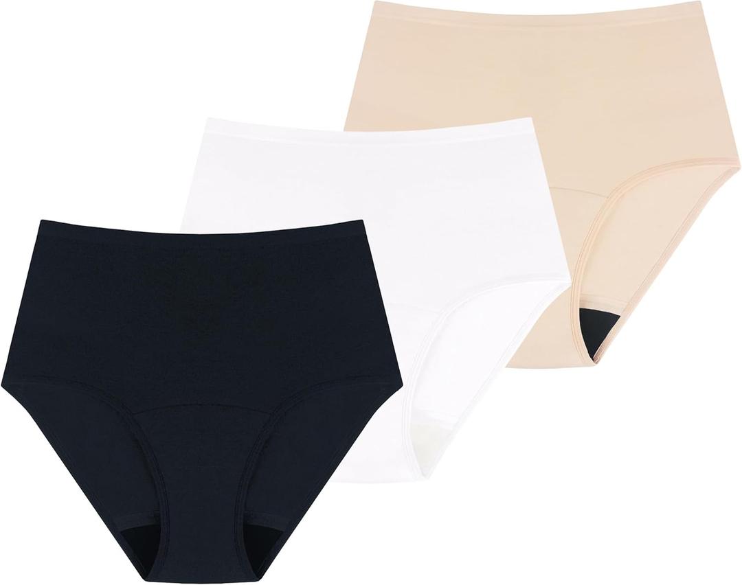 AIRCUTE Washable Absorbency Urinary Incontinence Underwear for Women High Waist Leak Proof Panties for Bladder Leakage 60ML, 3 Pack (Small, Black-Beige-White)