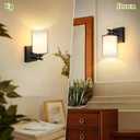 Set of 2 Wall Sconces for Bathroom, Modern Vanity Light Fixtures, Matte Black Wall Mount Lighting Lanterns, Farmhouse Wall Lights with Double Clear Glass Shade for Bedroom Living Room Mirror Hallway