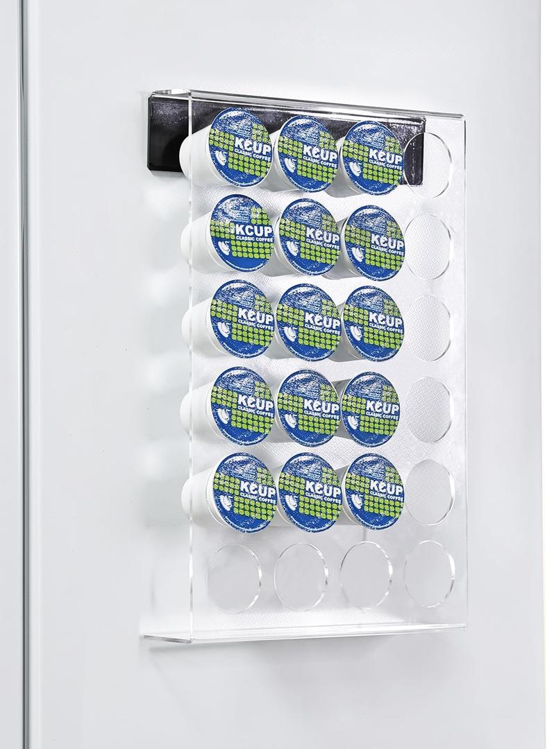 Magnetic K Cup Holder for Refrigerator, 24 K-Cup Acrylic Coffee Pod Holder with Magnets, Pod Organizer Storage for Home/Office, Coffee Station Organizer for Fridge, Drawer, 13.5"x9"x2.25"