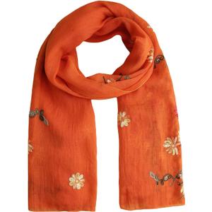 Floerns Women's Floral Embroidery Scarves Scarf Shawl Sunscreen Shawl Wrap (Orange)