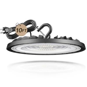 LED High Bay Light 150W with 10FT Cable Plug, 21500LM Brighter 5000K UFO Led Shop Lights with Hook, IP66 Waterproof 120V Commercial Lighting for Warehouse Workshop Barn Garage Gyms Factory, Non-Dim