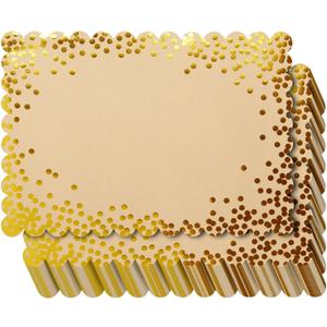Blue Panda Rectangular Disposable Gold Paper Placemats - Scalloped Edge & Gold Foil Polka Dots - Bulk 50 Count for Parties & Disposable Place Mats - 10 x 14 in - 50 Count