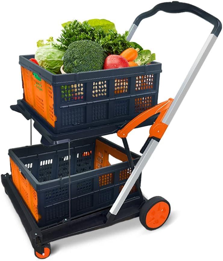 Two Layers Folding Shopping Cart | Multi Use Functional Collapsible Carts | Collapsible Grocery Carts | Shopping Cart with Storage Crate | Utility Cart for Groceries, Warehouse,Supermarket.Orange Two Layers Folding Shopping Cart | Multi Use Functional Collapsible Carts | Collapsible Grocery Carts | Shopping Cart with Storage Crate | Utility Cart for Groceries, Warehouse,Supermarket.Orange
