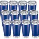 20 oz Tumbler with Lid Stainless Steel Insulated Tumblers Bulk Double Wall Vacuum Cups Powder Coated Travel Mug Keep Drinks Cold and Hot, Blue, 12 Pack