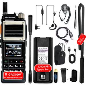 BAOFENG UV-25 PRO 10W Heavy Duty Radio Handheld Tri Band Baofeng Waterproof Radio Tri Band Ham Radios 999CH 5200MAh BatteryType-C Charging UHF VHF MW FM Air NOAA Multi-Band Receiver (Black)