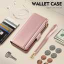 Antsturdy for iPhone 16 Plus Phone Wallet Case Women,Rose Gold RFID Blocking,with Credit Card Holder Slots,PU Leather Purse,Zipper Pocket,Wrist Strap Kickstand,Flip Folio Cover for Men