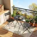 GarveeLife Outdoor Metal Bistro Set, 3-Piece Patio Furniture Set with 2 Chairs and 1 Table, Flat Steel Frame Patio Dining Set for Garden, Balcony, Porch & Backyard,Black