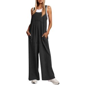 Cicy Bell Women's Casual Loose Overalls Jumpsuits One Piece Sleeveless Tank Tops Wide Leg Long Pant Rompers With Pockets (Black, XXL)