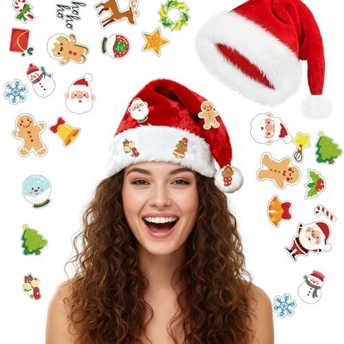 WANGYZJ Santa Hat,Christmas Hat, Santa Hats Adult with 20 Diy Holiday Stickers for Xmas New Year Christmas Party (Classic Red Adult