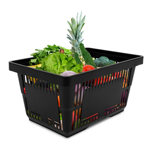 21L Shopping Basket Black Basket With Plastic Handles For Supermarket shop 12PCS