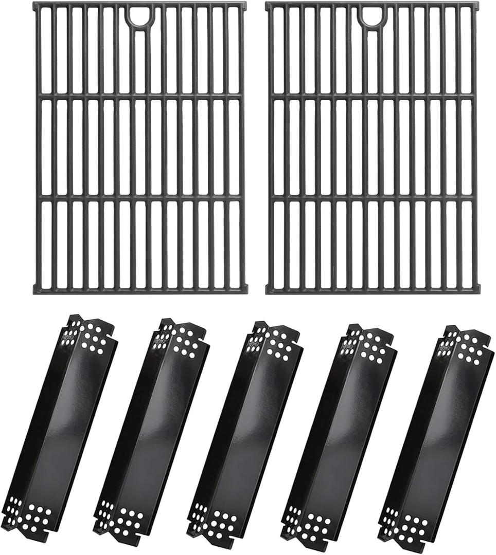 SafBbcue Grill Parts Kit for Home Depot Nexgrill 5 Burner 720-0888N 720-0888S 720-0888 4 Burner 720-0830H Replacement Parts, Porcelain Steel Grill Heat Plates & Cast Iron Cooking Grates for Nexgrill (Black -for Nexgrill 720-0888)