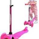 ChromeWheels Scooter for Kids, Deluxe 4 Adjustable Height 3 Wheels Glider with Kick, Lean to Steer with LED Flashing Light, Pink