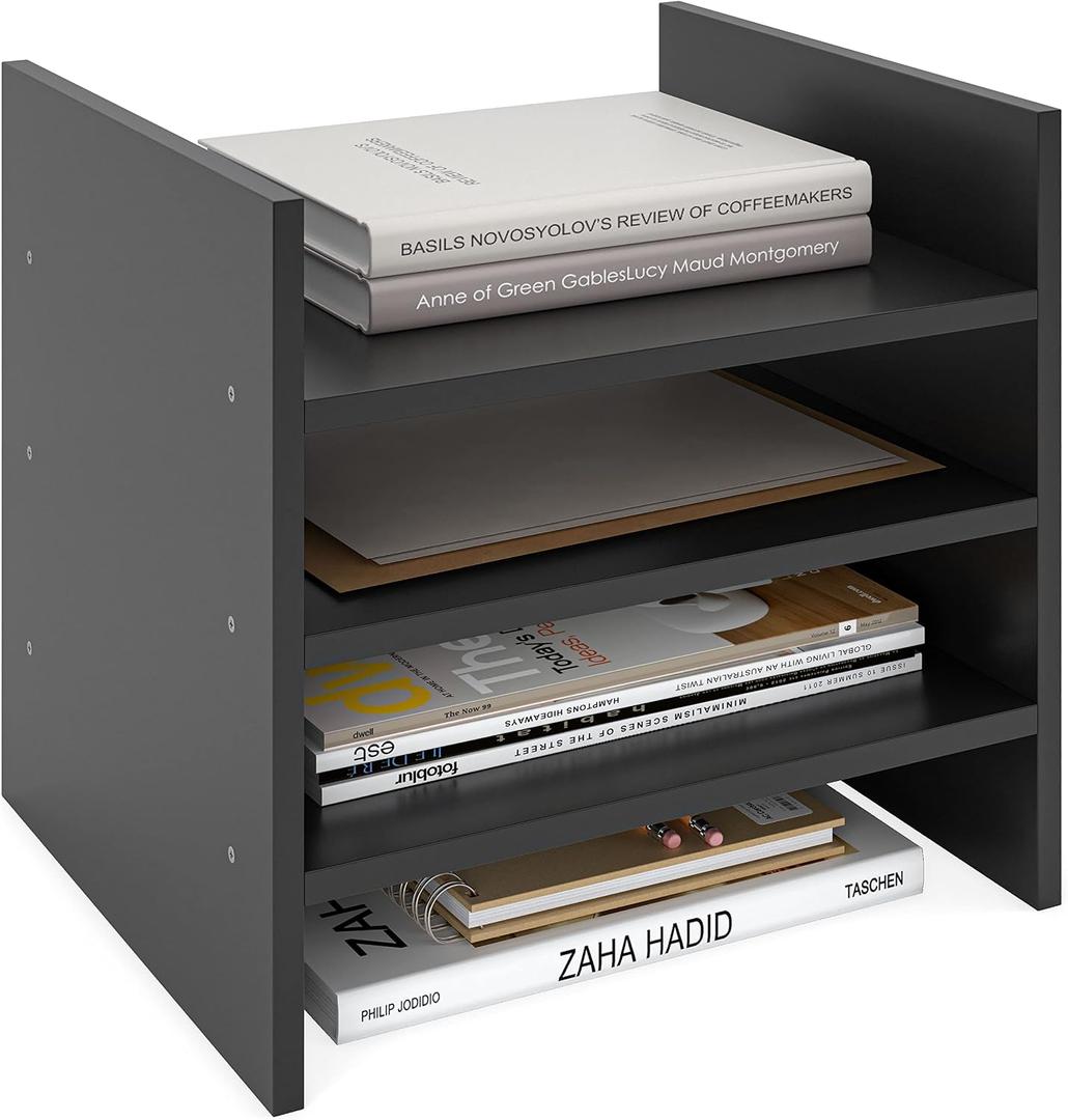 Ballucci 4-Tier Paper Sorter and File Organizer for Desk, Wood Mail Sorter, Fits into IKEA Kallax and ClosetMaid Cube Storage Shelves, Paper Tray, Mail Holder Stand for Classroom, Office, Black