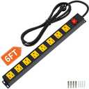 8 Outlet Long Power Strip, 2100J Surge Protector Heavy Duty 6FT Cord Wide Spaced and Wall Mount Metal Powerstrip for Home Office Garage Workshop