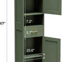 Homhedy 67" H Bathroom Storage Cabinet, Tall Bathroom Cabinet, Green | Narrow Cabinet with Doors and Drawer, Adjustable Shelves, Floor Cabinet for Bathroom, Living Room, Kitchen, Dining Room