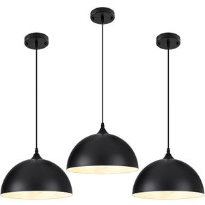 Black Pendant Light,11.8" Industrial Dome Pendant Lights Kitchen Island,Adjustable Farmhouse Hanging Lamp for Dining Room Bedroom Restaurant Bar Cafe,3 Pack