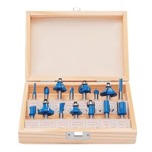 TwoWin Router Bits Set of 15 Pieces 1/4 Inch Woodwork Tools, Tipped Router Bits with Wooden Box,Suitable for Doors, Tables, Shelves, Cabinets, DIY Woodwork