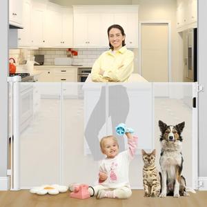  Reinforced 42" Tall X 80" Wide Retractable Baby Gate for Doorway 3.5ft Extra Tall Cat Gate for Stairs Indoor Retractable Baby Gates Extra Wide with Reinforced Bar Mesh Gates for Kids or Pets, White : Baby