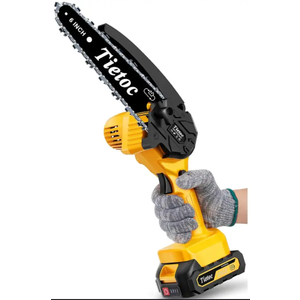 TIETOC MINI CORDLESS CHAINSAW 6 INCH HANDHELD CHAIN SAW - - Scratch & Dent
