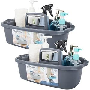 Large Cleaning Supplies Caddy Portable Shower Basket Supply Organizer with Handle Plastic Bucket Tool Storage for Bathroom, Bedroom, Kitchen, College Dorm, Garden, Dark Gray 1 Pack