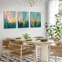 3pcs Framed modern Abstract Pictures Wall Art Modern Green & Pink with Gold Accents Canvas Prints Posters Neutral Minimalist Art paintings Wall Decor for Living Room Bedroom Office Home (12x16, Colored gold foil)