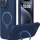 CellEver Strong Magnetic Case for iPhone 15 Pro [for MagSafe Charging] [Camera Protection] Heavy-Duty Protection, Soft Grip Silicone Cover with Kickstand, Navy Blue