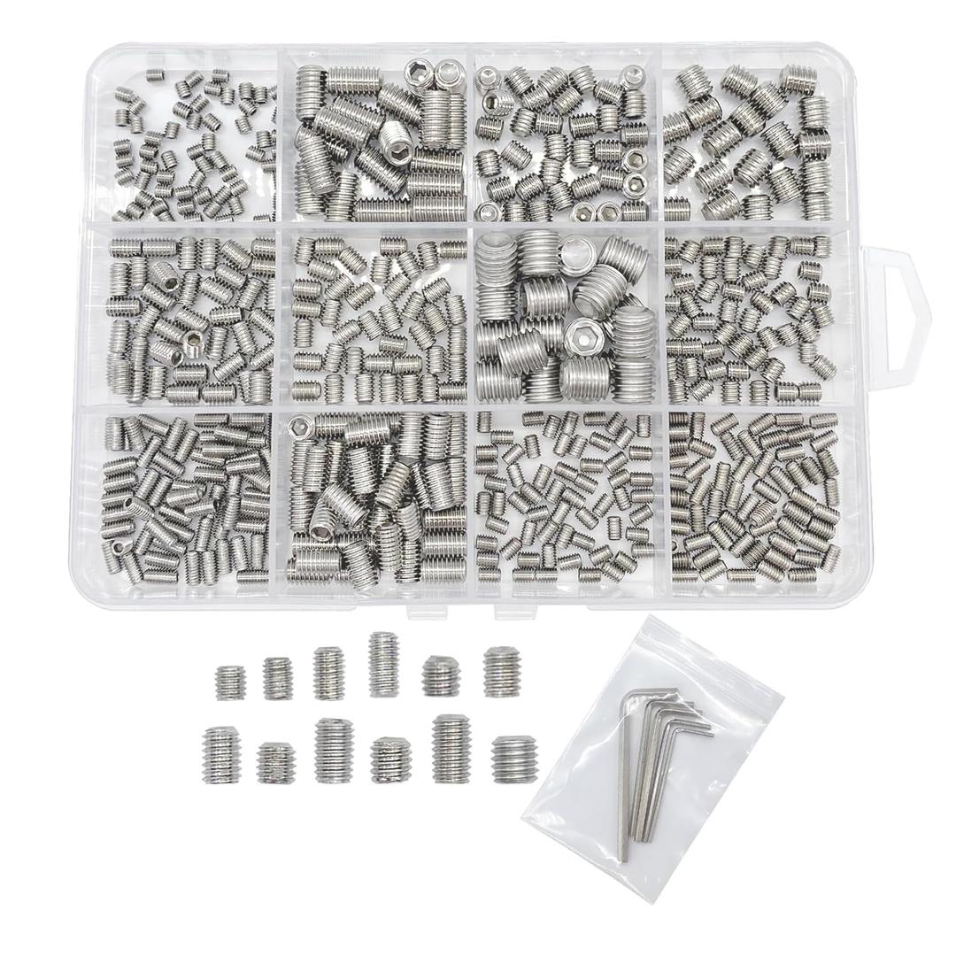 500pcs Set Screws, Grub Screw Set, Set Screws Assortment Kit M3 M4 M5 M6 M8 for Home Repair, Repair Furniture, Electronic Product, Install Door Lock, DIY, Bathroom Fixtures (Stainless Steel 12 Sizes)
