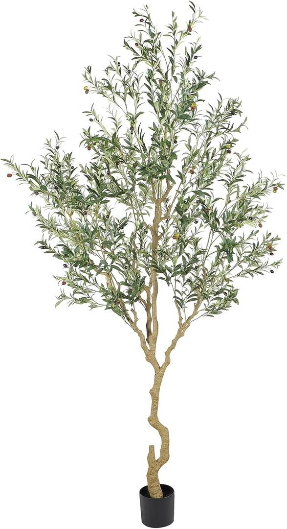 Nafresh Tall Faux Olive Tree，9ft（108in） Realistic Potted Silk Artificial Olive Tree， Fake Olive Trees Indoor with Green Leaves and Big Fruits for Home Office Living Room Stairs Patio Decor