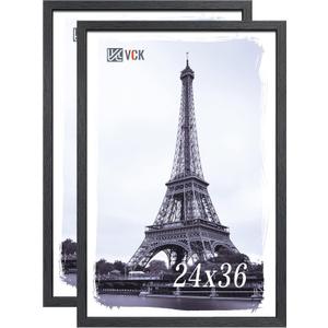 VCK 24x36 Poster Frames 2 Pack, Black Solid Wood Picture Frame, Textured Exclusive Wall Gallery Frame (24 x 36 - 2 pack)