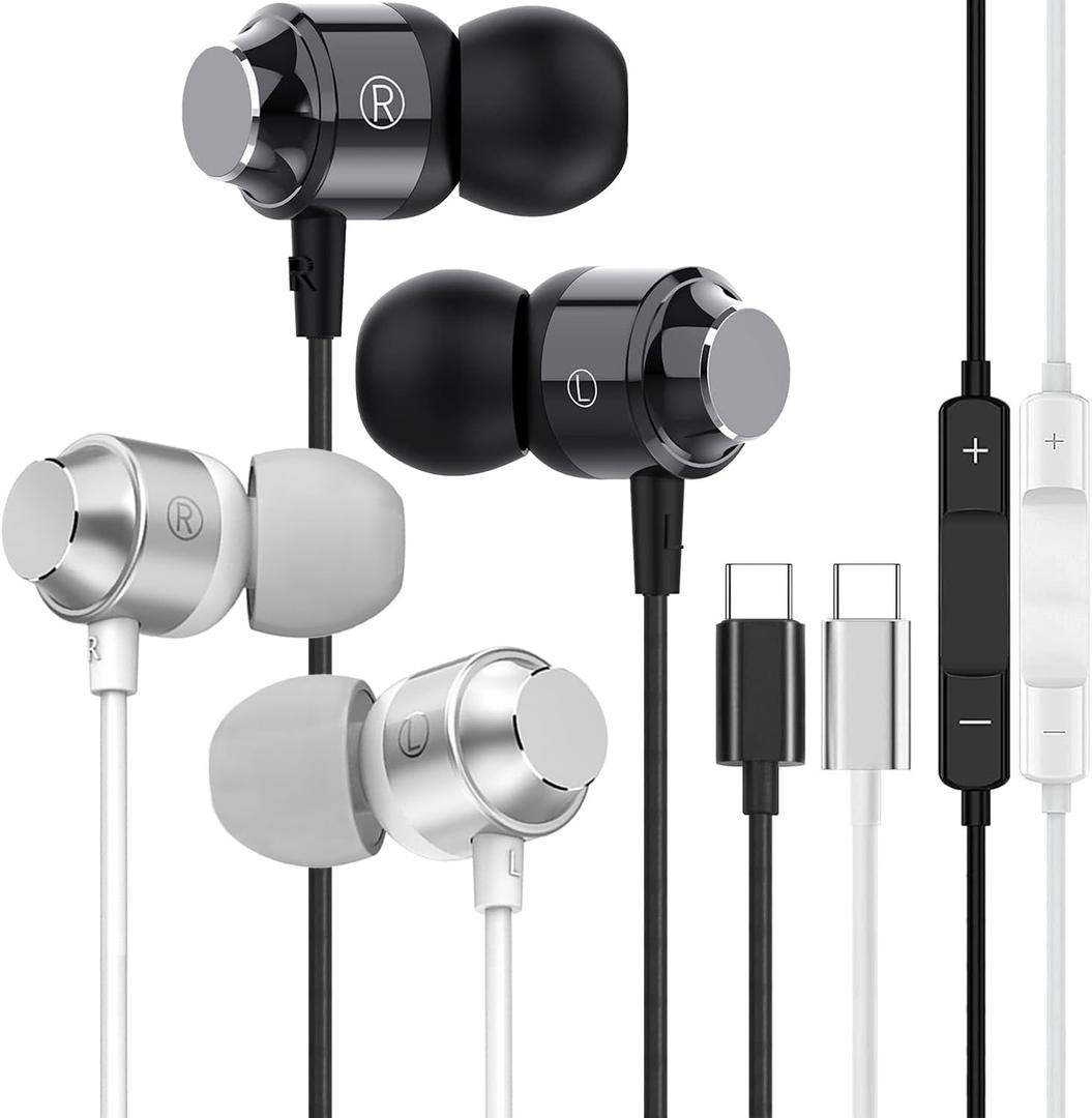 (2Pack) USB C Wired Headphones for iPhone 17 16 15 Pro Max, Earphones Type C Earbuds with USB-C Connector, USBC Ear Buds with Mic Volume Control HiFi Stereo Noise Cancelling for iPhone 15 16 Plus 16e