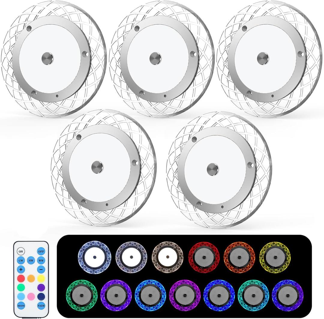 BlueFire Upgrade 600LM RV Lights Interior, RV Ceiling Dome, 3 Color Temperatures,8 Multi-Color Side Light, Fixture with Dimmer Switch for Cabinet Camper Van Truck Boat (Multicolor-5 Pack)