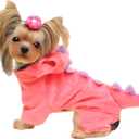 DELIFUR Dinosaur Dog Halloween Costume Pet Dino Hoodie for Small Dogs Cats (M, Pink)