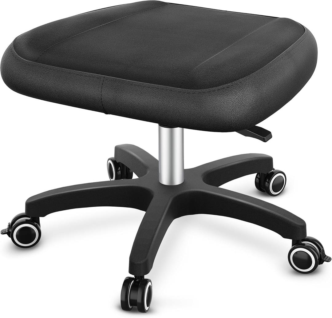 TASALON Multi-Use Footrest Stool Adjustable Height with 360 Rolling Lockable Wheels,Rest Ottoman,Office Footrests,Video Game Stool for Gaming for Home Office- Black