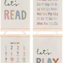 laveliabel Alphabet Numbers Poster Hanger Frame Set of 4, Alphabet ABC Banner Poster with Wood Hanger, Nursery Kids Playroom Wall Decor, Play Sign Wall Art Decor for Toddler Nursery Playroom, 12x16in (let read)