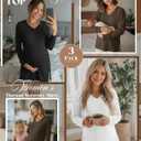 Huukeay 3 Pack Women's Thermal Maternity Shirts Long Sleeve Fleece Lined Pregnancy Tops Split Side V Neck Maternity Clothes (Black, S)