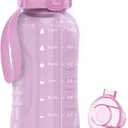 AQUAFIT 64 oz Water Bottle with Time Marker - 2in1 Straw & Chug Lid - BPA Free Big Water Bottle with Straw - Gym Water Bottle with Strap - Water Jug (64 Ounces, Purple Haze)