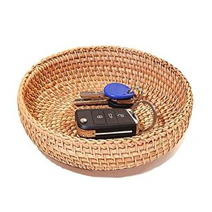 Small Round Keys Basket for Entryway Woven Baskets for Organizing Tabletop Decorative Wicker Organizer Basket for Keys Wallet Cell Phone for Fruit Candy Cracker
