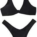 Verdusa Women's Twist Front Bikini Set High Cut Thong Tied Back Two Piece Swimsuit M