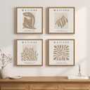 Framed Abstract Wall Art, Set of 4 Piece Modern Beige Canvas Picture Artworks Decor, Matisse Minimalist Neutral Painting Prints for Living Room Bedroom Cabinet and Dining Room (12" H x 12" W)