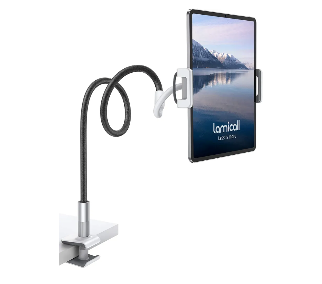 Lamicall Gooseneck Tablet Holder, Tablet Stand : Flexible Arm Clip Tablet Mount Gifts, Compatible with iPad mini Pro Air, Kindle, Switch, Galaxy Tabs, More 4.710.5" Devices  Gray