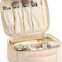 Vlando Makeup Bag,Gifts for Women Travel Makeup Bag Organizer Leather Make up Storage Bag for Women Adjustable Dividers Make up Brushes Case for Valentine's Day Birthday-white
