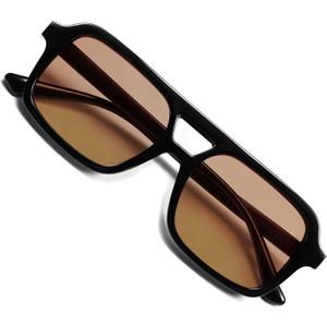 VANLINKER Retro 70s Square Aviator Sunglasses for Women Men Vintage Trendy Rectangle Sun Glasses VL9816 (C10-light Brown Lens/Black Frame)